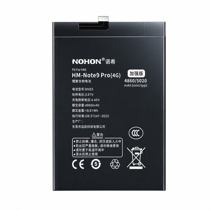Nohon Battery BN53 4860mAh For Xiaomi Redmi Note 9 10 Pro 4G M2003J6B2G M2101K6G M2101K6R Battery Replacement With Tools Adhesive