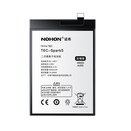 Nohon Battery BL-49FT For Tecno Spark 5 Pro 6 Go 2020 KE5 KD7S KE5S KE5j KE5k 4900mAh Battery Replacement With Tools Adhesive