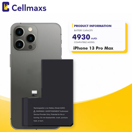 Cellmaxs Diagnostic Battery For iPhone 13 Pro Max 4930mAh Pass Repair Assistant Battery Replacement With Tools Adhesive