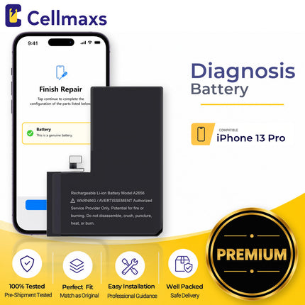 Cellmaxs Diagnostic Battery For iPhone 13 Pro 3410mAh Pass Repair Assistant Battery Replacement With Tools Adhesive