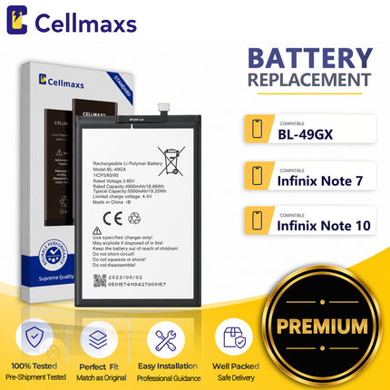 Cellmaxs Battery BL-49GX 5000mAh For Infinix Note 7 10 11 11s Hot 11s NFC Battery Replacement With Tools Adhesive