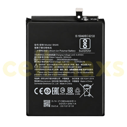 Cellmaxs Battery BN46 4000mAh For Xiaomi Redmi 7 Note 8 8T M1810F6LG M1810F6LH M1908C3JH M1908C3JG M1908C3XG Battery Replacement With Tools Adhesive