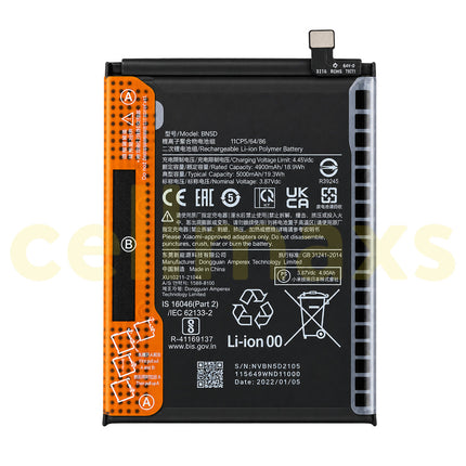 Cellmaxs Battery BN5D 5000mAh For Xiaomi Poco M4 Pro Redmi Note 11 11s 4G 2201117TG 2201117SG 2201117PG Battery Replacement With Tools Adhesive