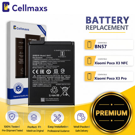 Cellmaxs Battery BN57 5160mAh For Xiaomi Poco X3 NFC Pro Battery Replacement With Tools Adhesive