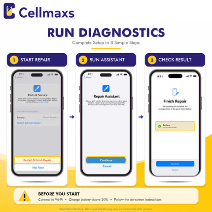 Cellmaxs Diagnostic Battery For iPhone 12 Pro 3320mAh Pass Repair Assistant Battery Replacement With Tools Adhesive