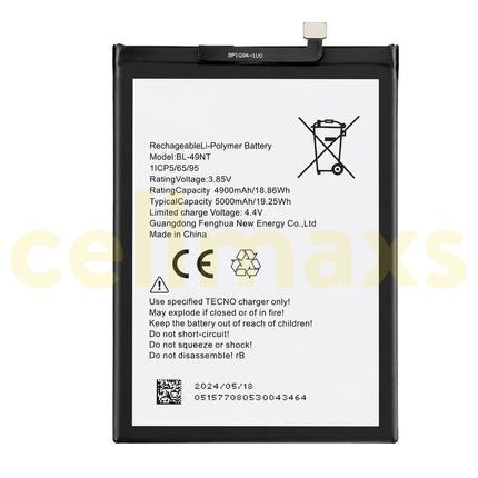 Cellmaxs Battery BL-49NT 5000mAh For Tecno Pop 7 Pro Spark Go 2023 2024 BF6 BG6 BF7n Battery Replacement With Tools Adhesive