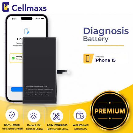 Cellmaxs Diagnostic Battery For iPhone 15 3690mAh Pass Repair Assistant Battery Replacement With Tools Adhesive