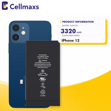 Cellmaxs Diagnostic Battery For iPhone 12 3320mAh Pass Repair Assistant Battery Replacement With Tools Adhesive