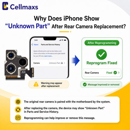 Cellmaxs For iPhone 16 Back Rear Camera Module Replacement with Programmed Flex No Pop-Up Option