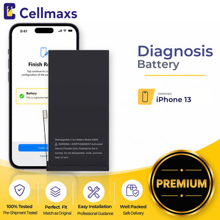 Cellmaxs Diagnostic Battery For iPhone 13 3740mAh Pass Repair Assistant Battery Replacement With Tools Adhesive