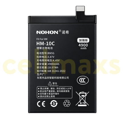 Nohon Battery BN5G 4900mAh For Xiaomi Redmi 10A 10C 220233L2C 220233L2G 220333QAG 220333QBI 220333QNY Battery Replacement With Tools Adhesive