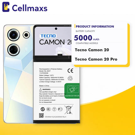 Cellmaxs Battery BL-49OTFor Tecno Camon 20 Pro CK6 CK6n CK7n 5000mAh Battery Replacement With Tools Adhesive
