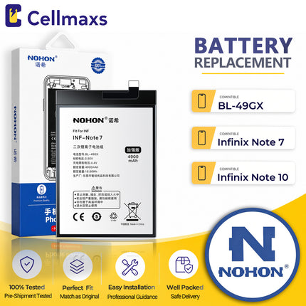 Nohon Battery BL-49GX 4900mAh For Infinix Note 7 10 11 11s Hot 11s NFC Battery Replacement With Tools Adhesive