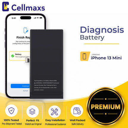 Cellmaxs Diagnostic Battery For iPhone 13 Mini 2500mAh Pass Repair Assistant Battery Replacement With Tools Adhesive
