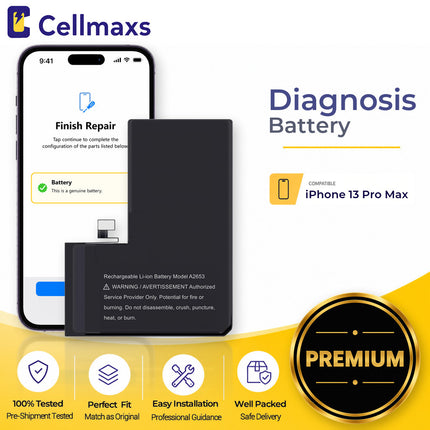 Cellmaxs Diagnostic Battery For iPhone 13 Pro Max 4930mAh Pass Repair Assistant Battery Replacement With Tools Adhesive