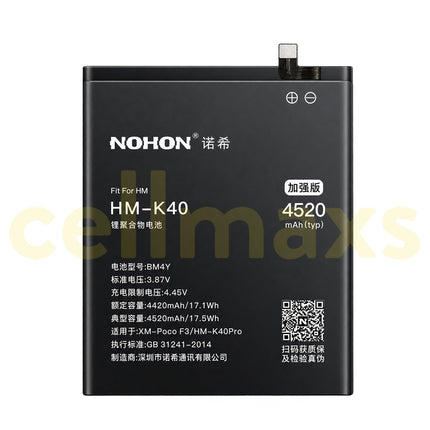 Nohon Battery BM4Y 4520mAh For Xiaomi Redmi K40 Pro Poco F3 M2012K11AC M2012K11AG M2012K11C Battery Replacement With Tools Adhesive