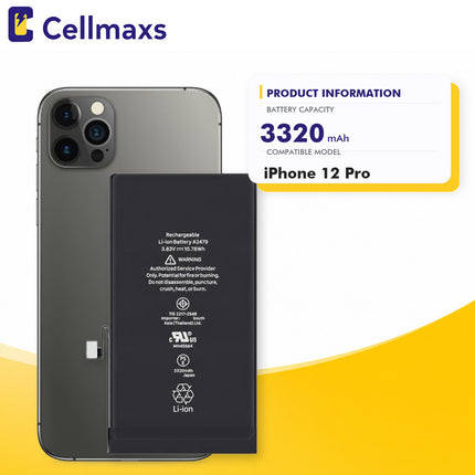 Cellmaxs Diagnostic Battery For iPhone 12 Pro 3320mAh Pass Repair Assistant Battery Replacement With Tools Adhesive