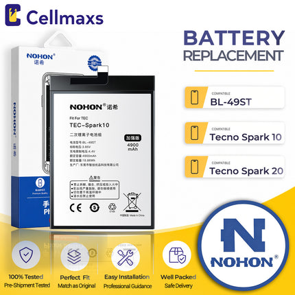 Nohon Battery BL-49ST For Tecno Spark 10 10C Pro 20 KJ5 KI7 KI5q KI5k 4900mAh Battery Replacement With Tools Adhesive