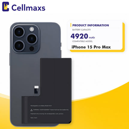 Cellmaxs Diagnostic Battery For iPhone 15 Pro Max 4920mAh Pass Repair Assistant Battery Replacement With Tools Adhesive