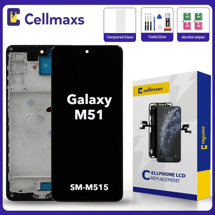 For SAMSUNG Galaxy M51 M515 M515F SM-M515F SM-M515F/DSN AMOLED Touch Screen LCD Replacement With Frame