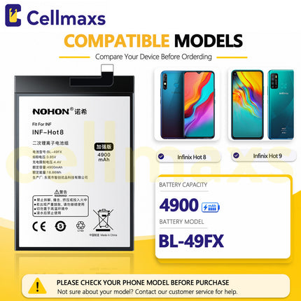 Nohon Battery BL-49FX 4900mAh For Infinix Smart 5 6 Hot 8 9 X650 X651 X655 X657 Battery Replacement With Tools Adhesive