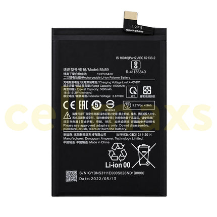 Cellmaxs Battery BN59 5000mAh For Xiaomi Redmi Note 10 10s 4G M2101K7AI M2101K7AG M2101K7BG M2101K7BI Battery Replacement With Tools Adhesive
