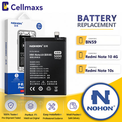 Nohon Battery BN59 5000mAh For Xiaomi Redmi Note 10 10s 4G M2101K7AI M2101K7AG M2101K7BG M2101K7BI Battery Replacement With Tools Adhesive