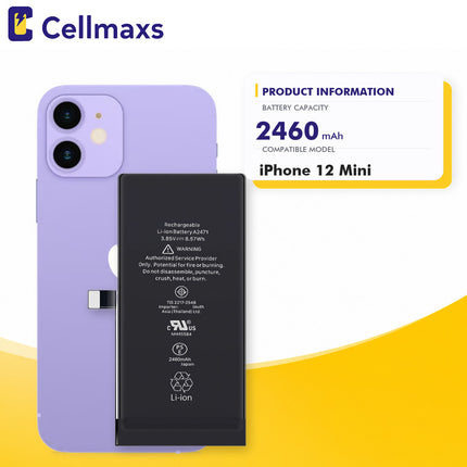 Cellmaxs Diagnostic Battery For iPhone 12 Mini 2460mAh Pass Repair Assistant Battery Replacement With Tools Adhesive