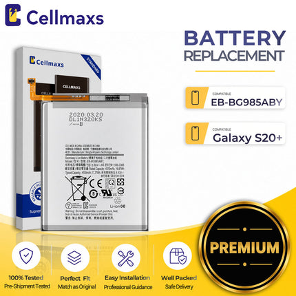 Cellmaxs Battery EB-BG985ABY For Samsung Galaxy S20+ SM-G985 4370mAh Battery Replacement With Tools Adhesive