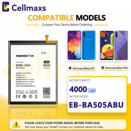 Nohon Battery EB-BA505ABU 3900mAh For Samsung Galaxy A20 A30 A30s A50 A50s A205 A305 A505 A507 Battery Replacement With Tools Adhesive
