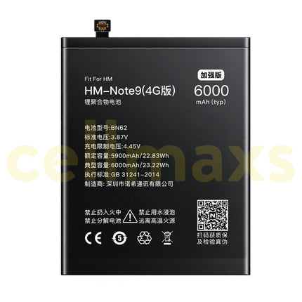 Nohon Battery BN62 6000mAh For Xiaomi Poco M3 Redmi Note 9 4G 9T M2010J19CG M2010J19SC M2010J19SG M2010J19SY Battery Replacement With Tools Adhesive