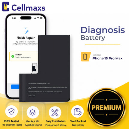 Cellmaxs Diagnostic Battery For iPhone 15 Pro Max 4920mAh Pass Repair Assistant Battery Replacement With Tools Adhesive