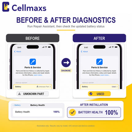 Cellmaxs Diagnostic Battery For iPhone 12 Pro 3320mAh Pass Repair Assistant Battery Replacement With Tools Adhesive