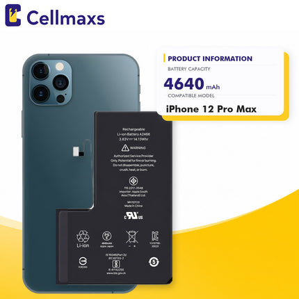 Cellmaxs Diagnostic Battery For iPhone 12 Pro Max 4640mAh Pass Repair Assistant Battery Replacement With Tools Adhesive