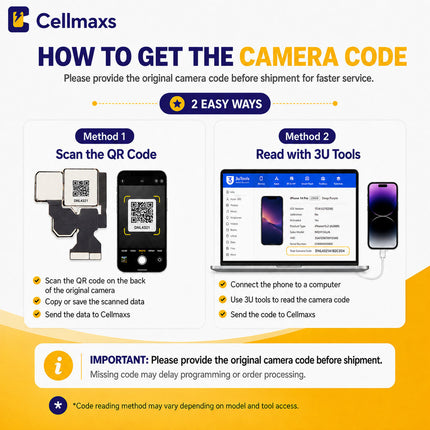 Cellmaxs For iPhone 16 Back Rear Camera Module Replacement with Programmed Flex No Pop-Up Option