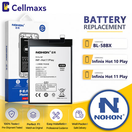 Nohon Battery BL-58BX 6000mAh For Infinix Hot 9 10 11 20 30 Play X680 X688B X688C X6825 Battery Replacement With Tools Adhesive