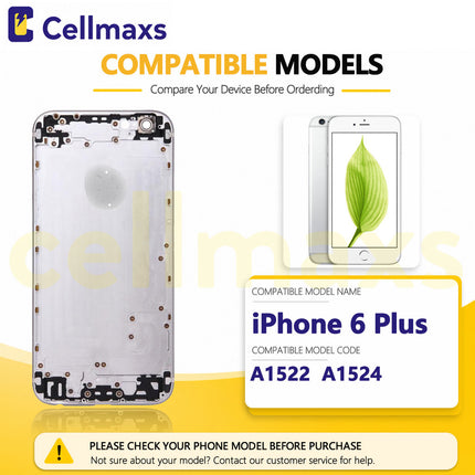 Cellmaxs For iPhone 6 Plus Back Housing Cover Replacement With Wireless Charging Power Volume Flex Camera Lens Button Keys Sim Card Tray Free Tools