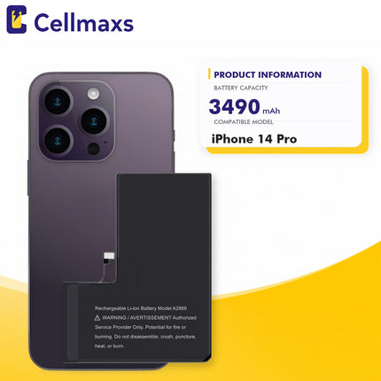 Cellmaxs Diagnostic Battery For iPhone 14 Pro 3490mAh Pass Repair Assistant Battery Replacement With Tools Adhesive