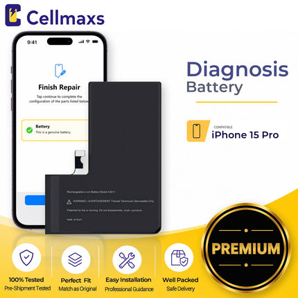 Cellmaxs Diagnostic Battery For iPhone 15 Pro 3540mAh Pass Repair Assistant Battery Replacement With Tools Adhesive