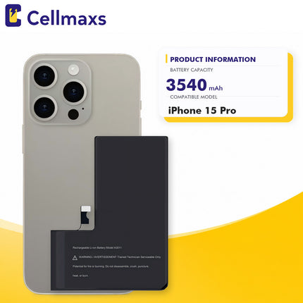 Cellmaxs Diagnostic Battery For iPhone 15 Pro 3540mAh Pass Repair Assistant Battery Replacement With Tools Adhesive