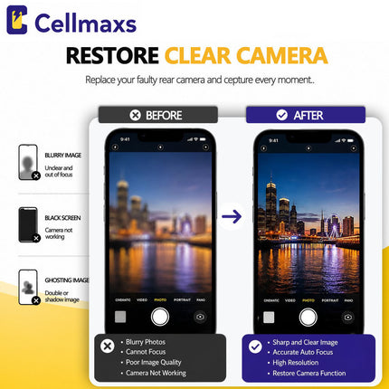 Cellmaxs For iPhone 16 Back Rear Camera Module Replacement with Programmed Flex No Pop-Up Option