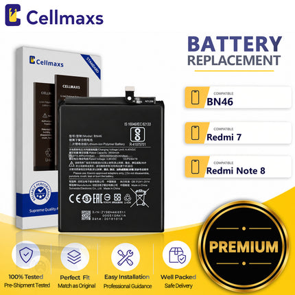 Cellmaxs Battery BN46 4000mAh For Xiaomi Redmi 7 Note 8 8T M1810F6LG M1810F6LH M1908C3JH M1908C3JG M1908C3XG Battery Replacement With Tools Adhesive