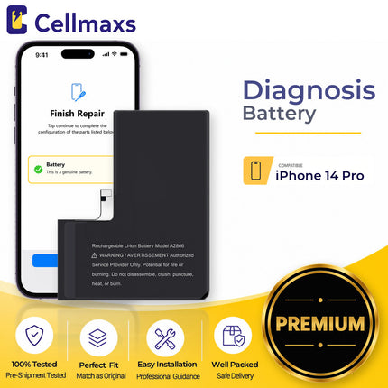 Cellmaxs Diagnostic Battery For iPhone 14 Pro 3490mAh Pass Repair Assistant Battery Replacement With Tools Adhesive