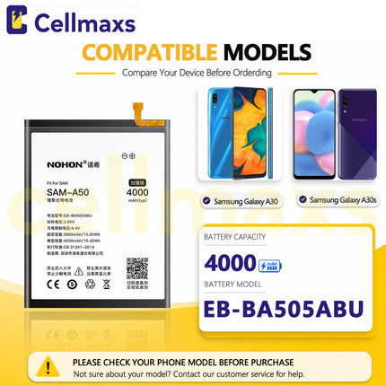 Nohon Battery EB-BA505ABU 3900mAh For Samsung Galaxy A20 A30 A30s A50 A50s A205 A305 A505 A507 Battery Replacement With Tools Adhesive