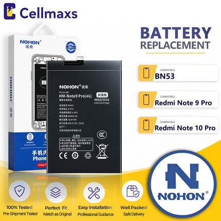 Nohon Battery BN53 4860mAh For Xiaomi Redmi Note 9 10 Pro 4G M2003J6B2G M2101K6G M2101K6R Battery Replacement With Tools Adhesive
