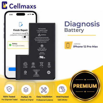 Cellmaxs Diagnostic Battery For iPhone 12 Pro Max 4640mAh Pass Repair Assistant Battery Replacement With Tools Adhesive