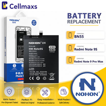 Nohon Battery BN55 5020mAh For Xiaomi Redmi Note 9S 9 Pro Max M2003J6A1G M2003J6B1I Battery Replacement With Tools Adhesive