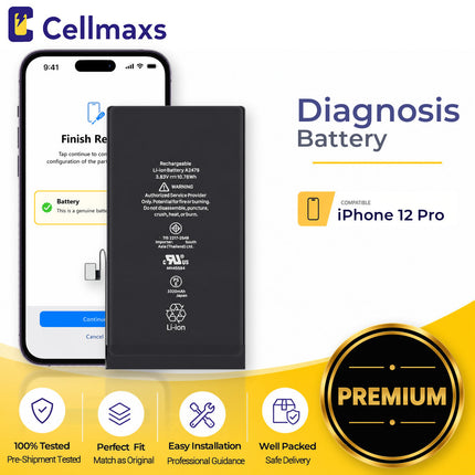 Cellmaxs Diagnostic Battery For iPhone 12 Pro 3320mAh Pass Repair Assistant Battery Replacement With Tools Adhesive