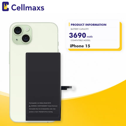 Cellmaxs Diagnostic Battery For iPhone 15 3690mAh Pass Repair Assistant Battery Replacement With Tools Adhesive