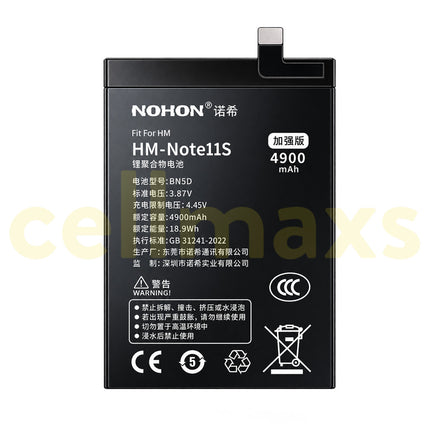 Nohon Battery BN5D 5000mAh For Xiaomi Poco M4 Pro Redmi Note 11 11s 4G 2201117TG 2201117SG 2201117PG Battery Replacement With Tools Adhesive